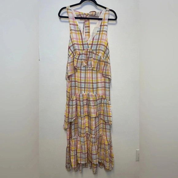 NWT Cinq a Sept Astor Plaid Gingham Midi Dress - Spring Summer Ruffled Tiered - Picture 4 of 8